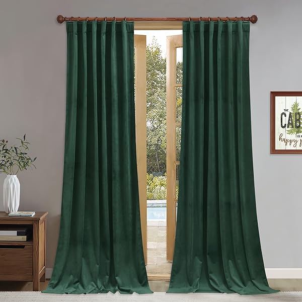StangH StangH Dark Green Velvet Curtains 108 Inches Long Thermal Insulated Blackout Panels for Living Room and Bedroom Decor W52 x L108 2 Panels - View 2 of 9