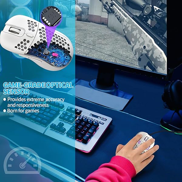 Techsea Lightweight Honeycomb Wired Gaming Mouse with RGB, 7200 DPI & Ergonomic Design for PC & Laptop Gamers - Ceramic White - View 5 of 7