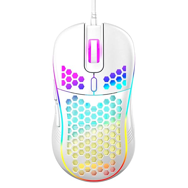 Techsea Lightweight Honeycomb Wired Gaming Mouse with RGB, 7200 DPI & Ergonomic Design for PC & Laptop Gamers - Ceramic White - View 2 of 7