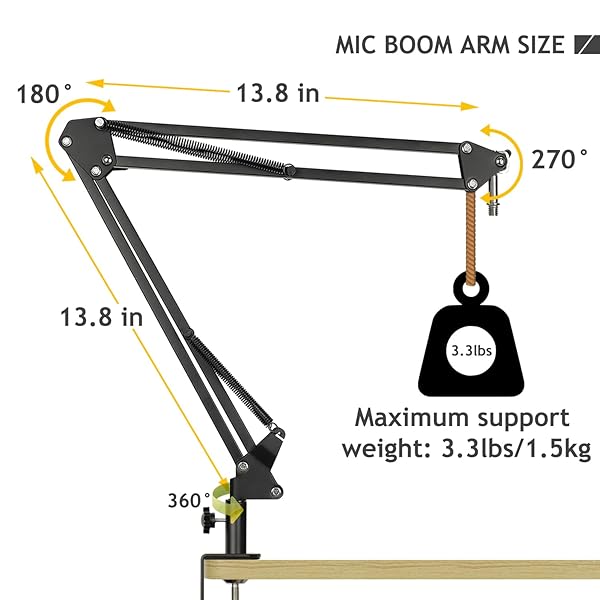 Frgyee AT2020 Mic Stand with Shock Mount & Pop Filter - Heavy Duty Boom Arm for Audio Technica AT2020/AT2035 - View 7 of 8