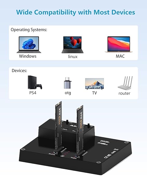 MAIWO MAIWO K3015P Portable Dual Bay M.2 NVME Dock: 10Gbps Tool-Free SSD Enclosure with Offline Clone & System Copy - View 6 of 8