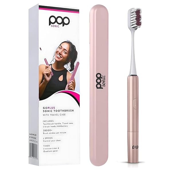 Pop Sonic Go Plus Sonic Toothbrush for Adults & Kids - 2 Speed Electric Toothbrush with Case - 18000-24000 VPM in Rose Gold