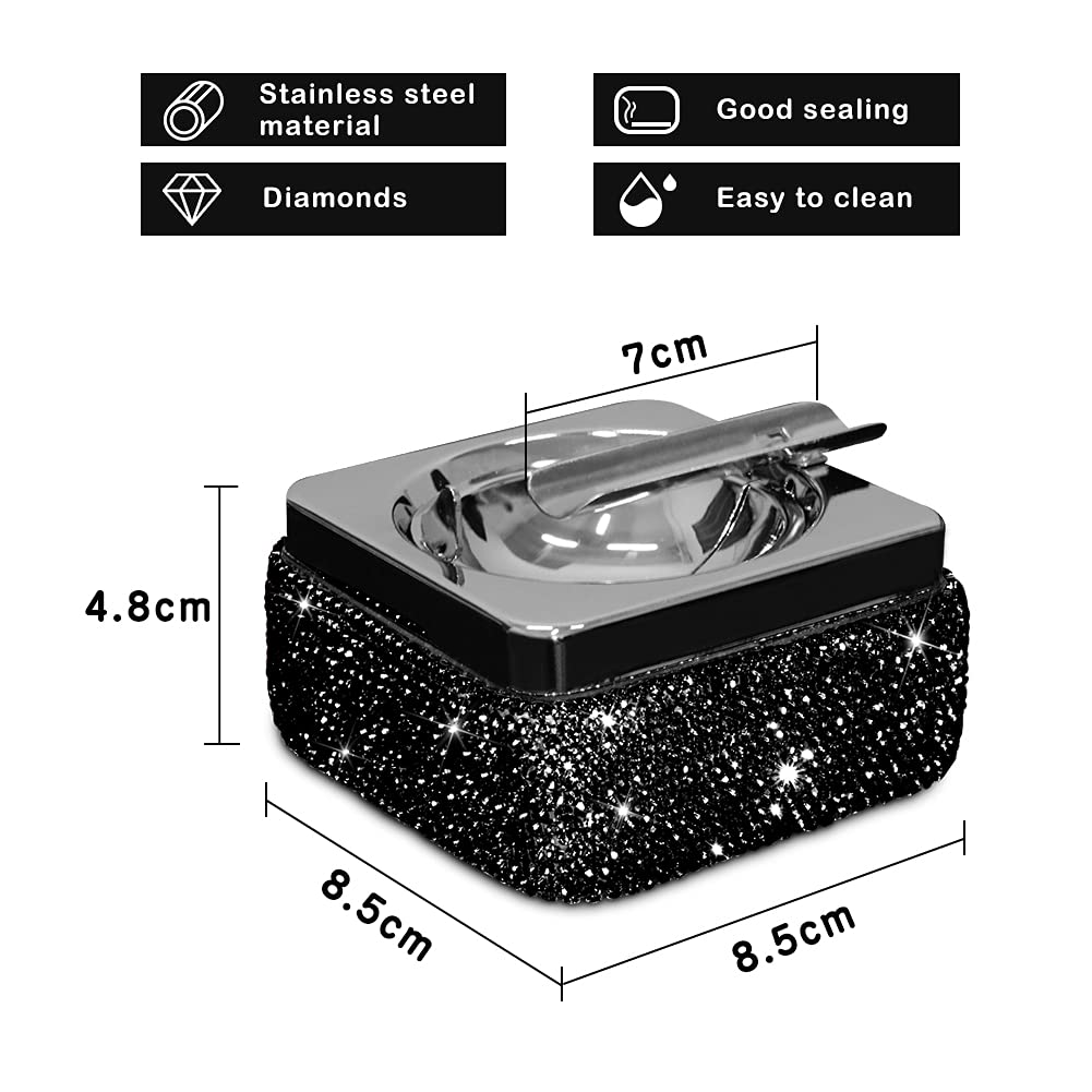 eing Stylish Stainless Steel Ashtray with Lid & Crystal Diamonds - Perfect for Indoor/Outdoor Use & Home Office Decor - View 2 of 6