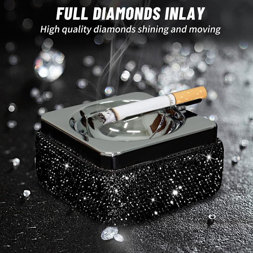 eing Stylish Stainless Steel Ashtray with Lid & Crystal Diamonds - Perfect for Indoor/Outdoor Use & Home Office Decor - View 6 of 6