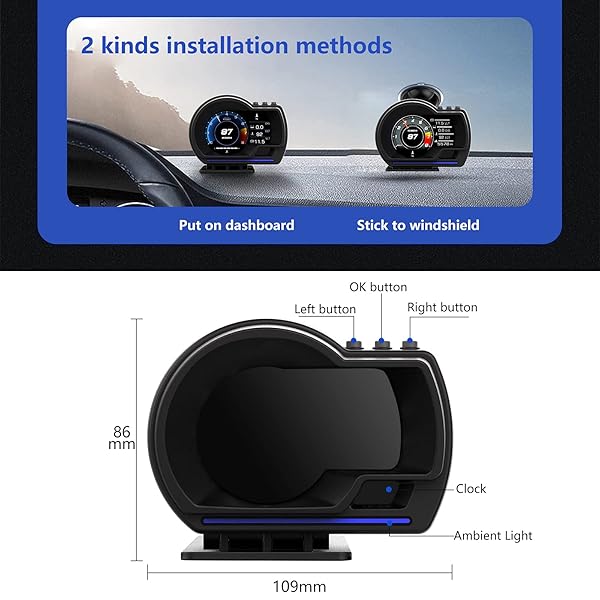 wiiyii KGDHjuei Car HUD Head-Up Display P6: OBD+GPS Smart Gauge for Most Cars - Enhance Your Driving Experience! - View 9 of 11