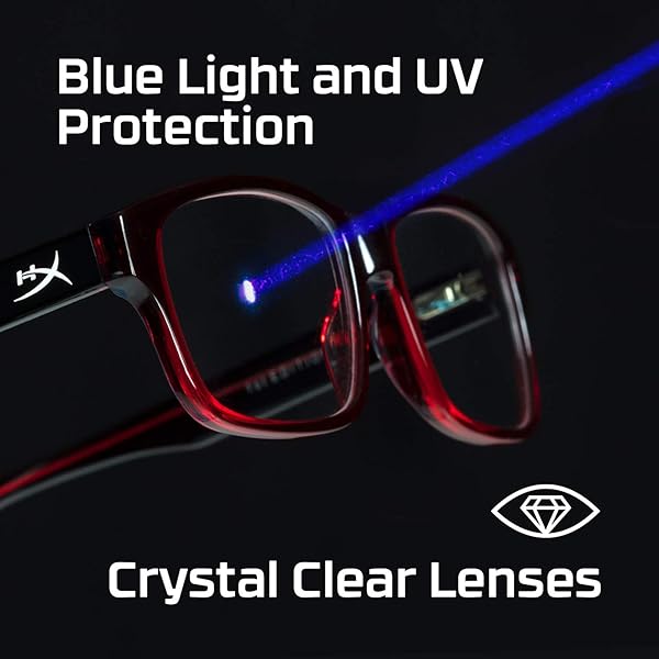 HyperX HyperX Spectre Mission Gaming Eyewear Blue Light Blocking UV Protection Crystal Clear Lenses TR-90 Frame Microfiber Pouch Square Frame Blue - View 7 of 9
