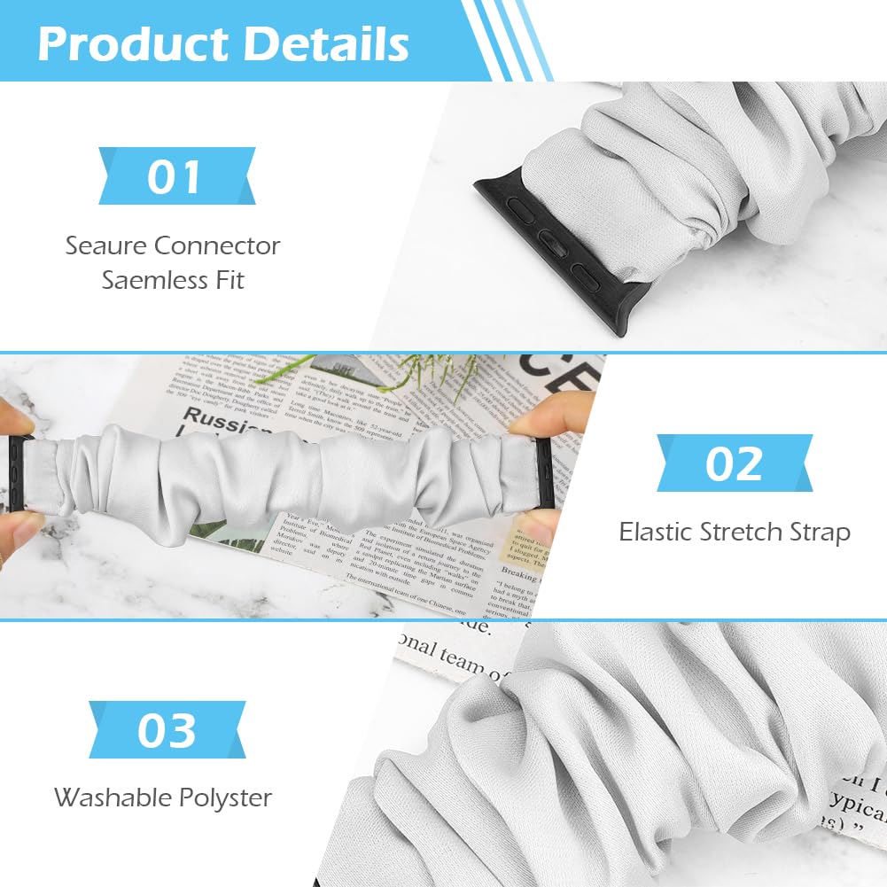 Beatlone Scrunchie Solo Loop Watch Bands Compatible for Apple Watch Band 38mm 40mm 41mm 42mm 44mm 45mm 46mm 49mm Soft Stretchy Women Elastic Strap - View 4 of 7