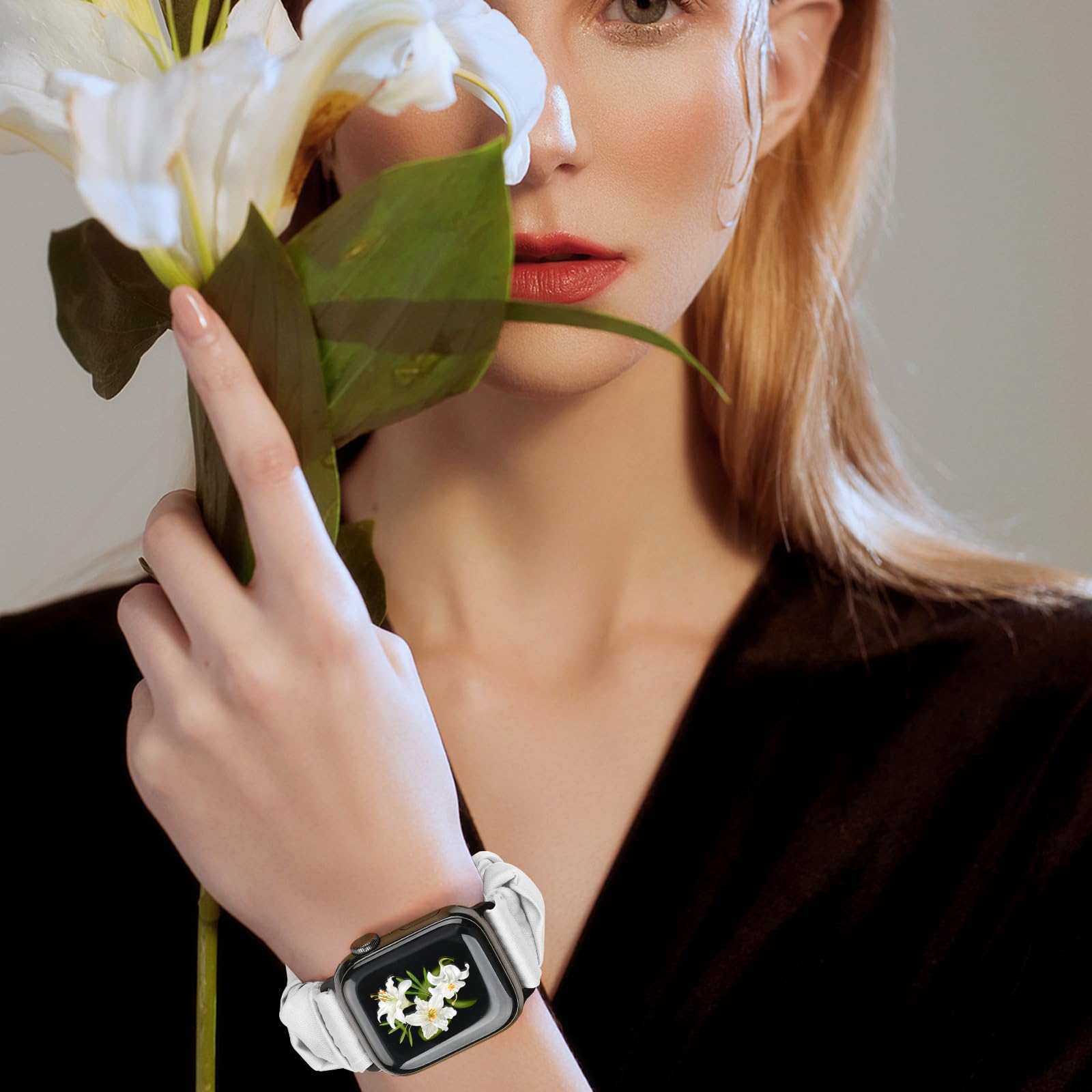 Beatlone Scrunchie Solo Loop Watch Bands Compatible for Apple Watch Band 38mm 40mm 41mm 42mm 44mm 45mm 46mm 49mm Soft Stretchy Women Elastic Strap - View 5 of 7