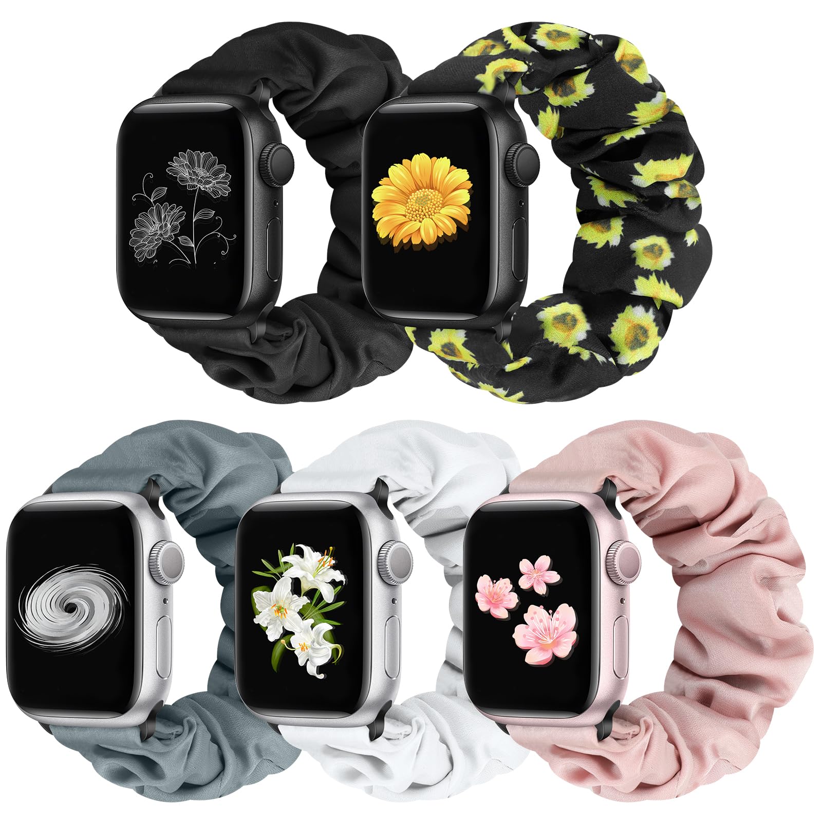 Beatlone Scrunchie Solo Loop Watch Bands Compatible for Apple Watch Band 38mm 40mm 41mm 42mm 44mm 45mm 46mm 49mm Soft Stretchy Women Elastic Strap