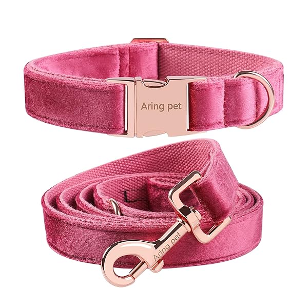 Aring pet Soft Adjustable Velvet Dog Collar and Leash Set for Pets Comfortable and Stylish Dog Accessories
