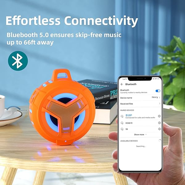 EBODA EBODA IPX7 Waterproof Bluetooth Shower Speaker - Portable Mini Speaker with RGB Light for Pool, Beach & Kayak - Perfect Gift for All! - View 7 of 10