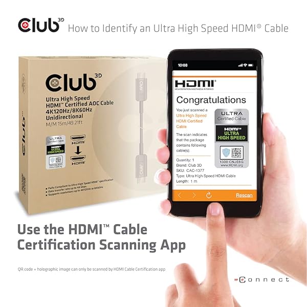 Club 3D Club 3D CAC-1377 Ultra High Speed HDMI 2.1 Certified 4K 120Hz 8K 60Hz Active Fiber Optical Cable 15m 49.2ft - View 5 of 9