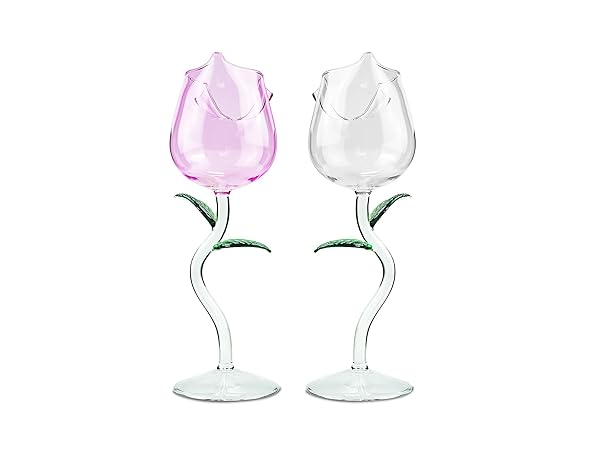 Flylin Elegant Rose Flower Wine Glass Set - 2 Creative Goblets for Parties, Weddings & Celebrations (100ml) - Perfect for Home & Bar
