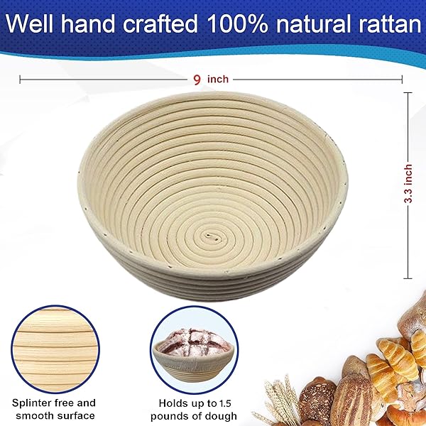 RoEsha 9 Inch Round Bread Banneton Proofing Basket Set of 2 for Sourdough Baking Tools for Home and Professional Bakers - View 3 of 7