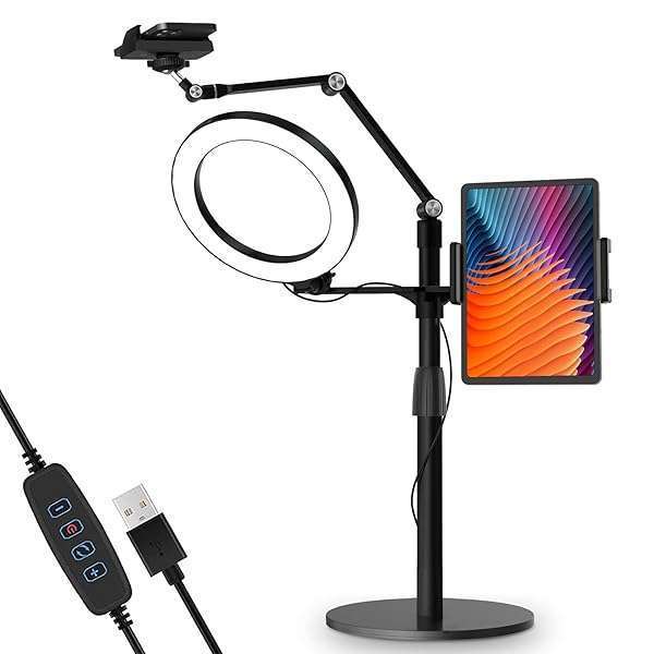 Viozon Viozon 3-in-1 Selfie Desktop Stand with LED Ring Light for YouTube & TikTok - Adjustable for Phones & Tablets