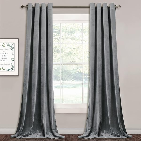 StangH StangH 120 Inch Long Light Grey Velvet Blackout Curtains for Total Privacy Room Divider Sliding Door Panels 2 Pack