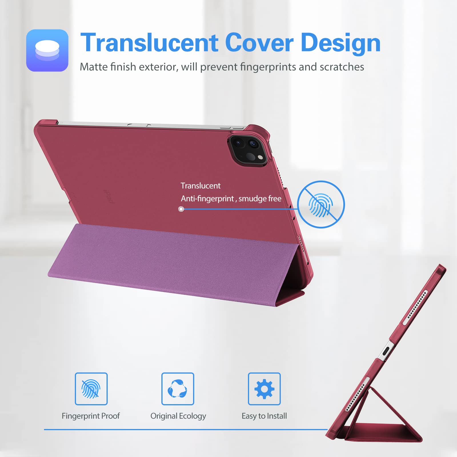 ProCase "ProCase Slim Hard Shell Cover for iPad Pro 11" (2018-2022) - Smart Stand Case in Wine Color" - View 3 of 9