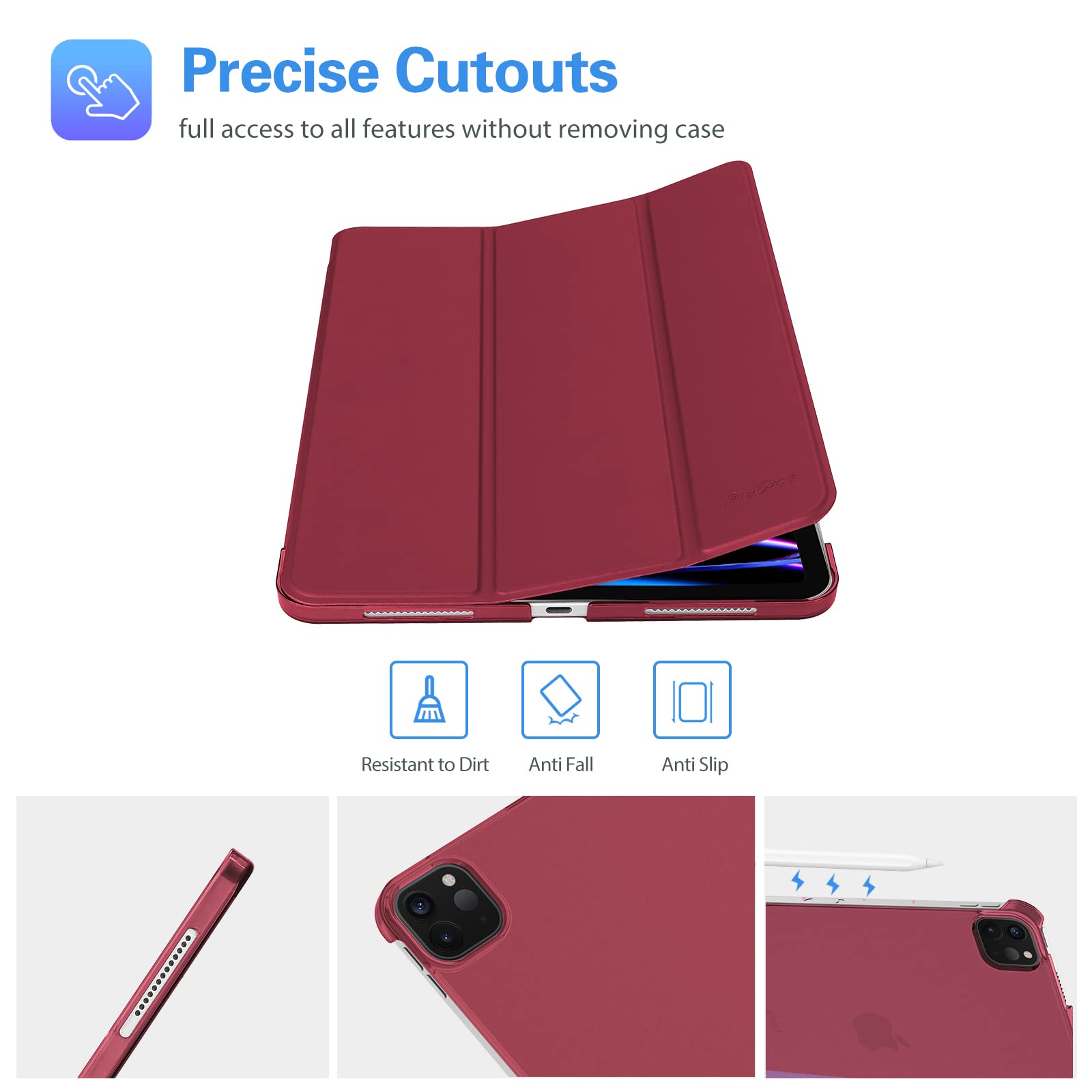 ProCase "ProCase Slim Hard Shell Cover for iPad Pro 11" (2018-2022) - Smart Stand Case in Wine Color" - View 5 of 9