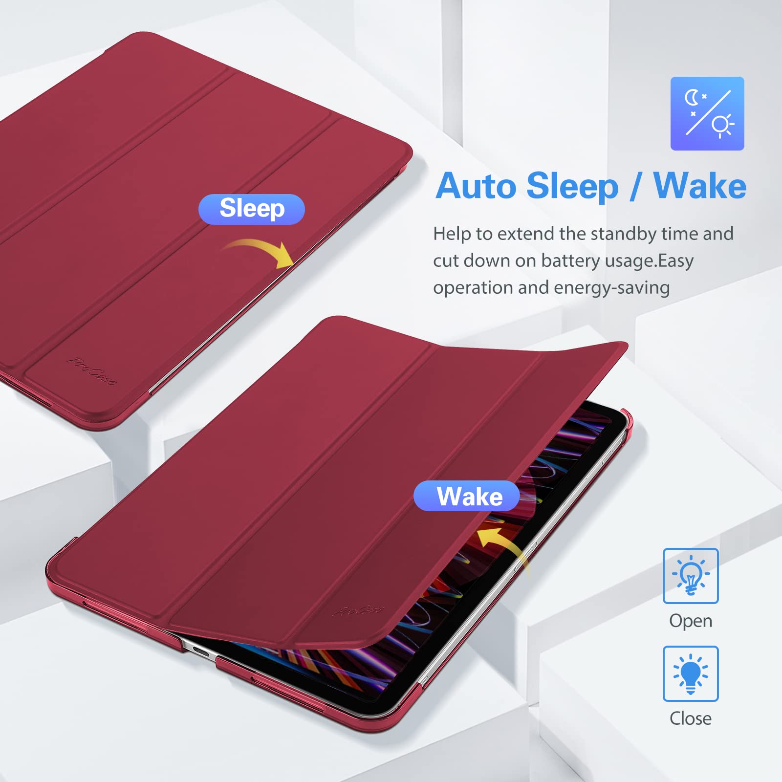 ProCase "ProCase Slim Hard Shell Cover for iPad Pro 11" (2018-2022) - Smart Stand Case in Wine Color" - View 7 of 9