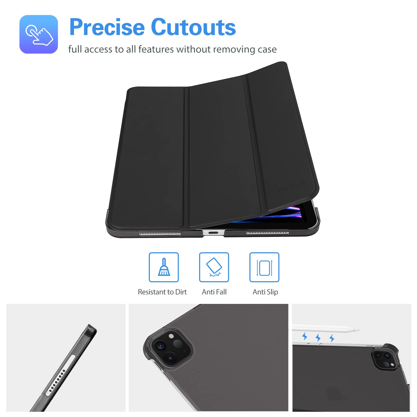 ProCase ProCase iPad Pro 11 Inch Case 2022 2021 2020 Triple Fold Protective Ultra Thin Lightweight Stand Cover Black - View 5 of 9