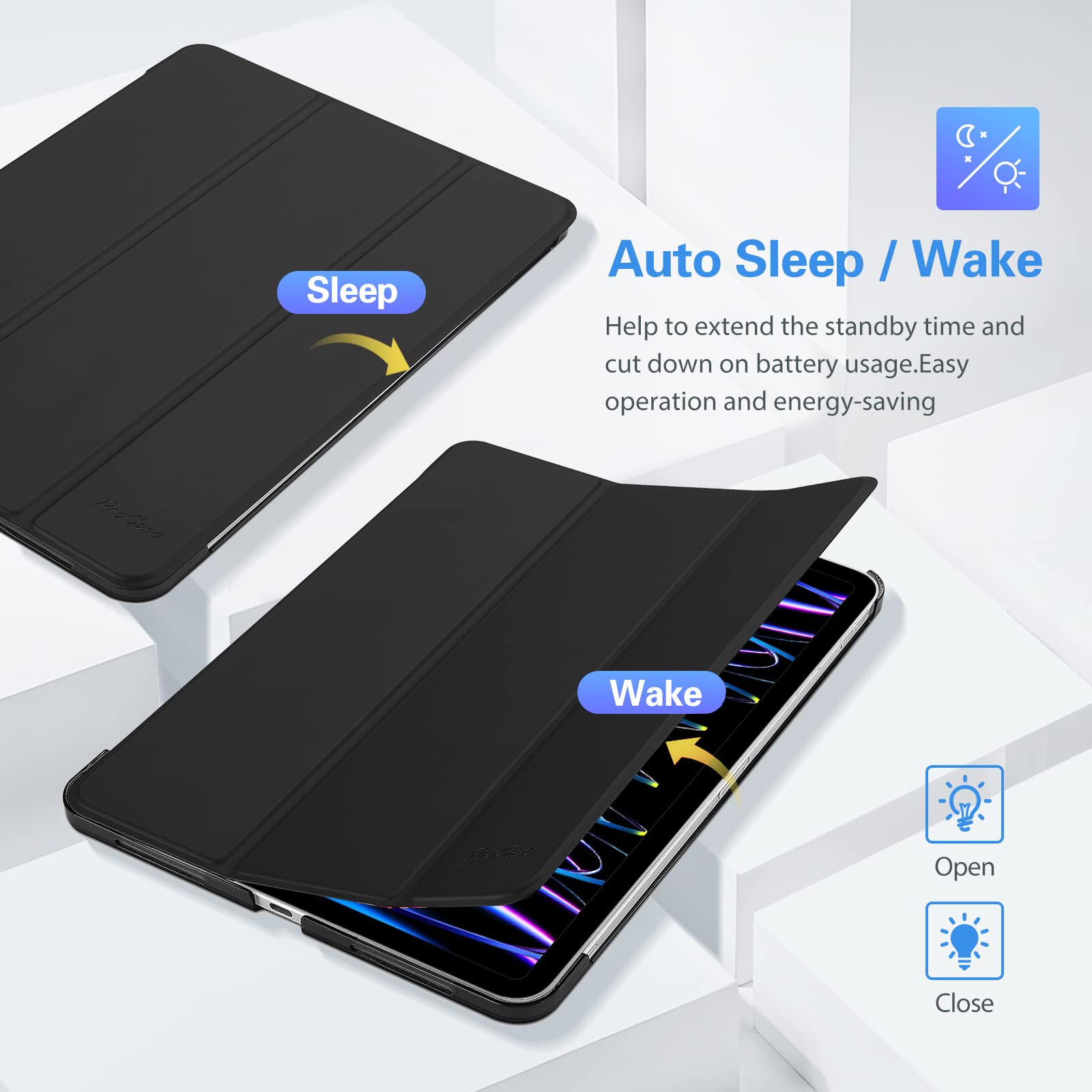 ProCase ProCase iPad Pro 11 Inch Case 2022 2021 2020 Triple Fold Protective Ultra Thin Lightweight Stand Cover Black - View 7 of 9