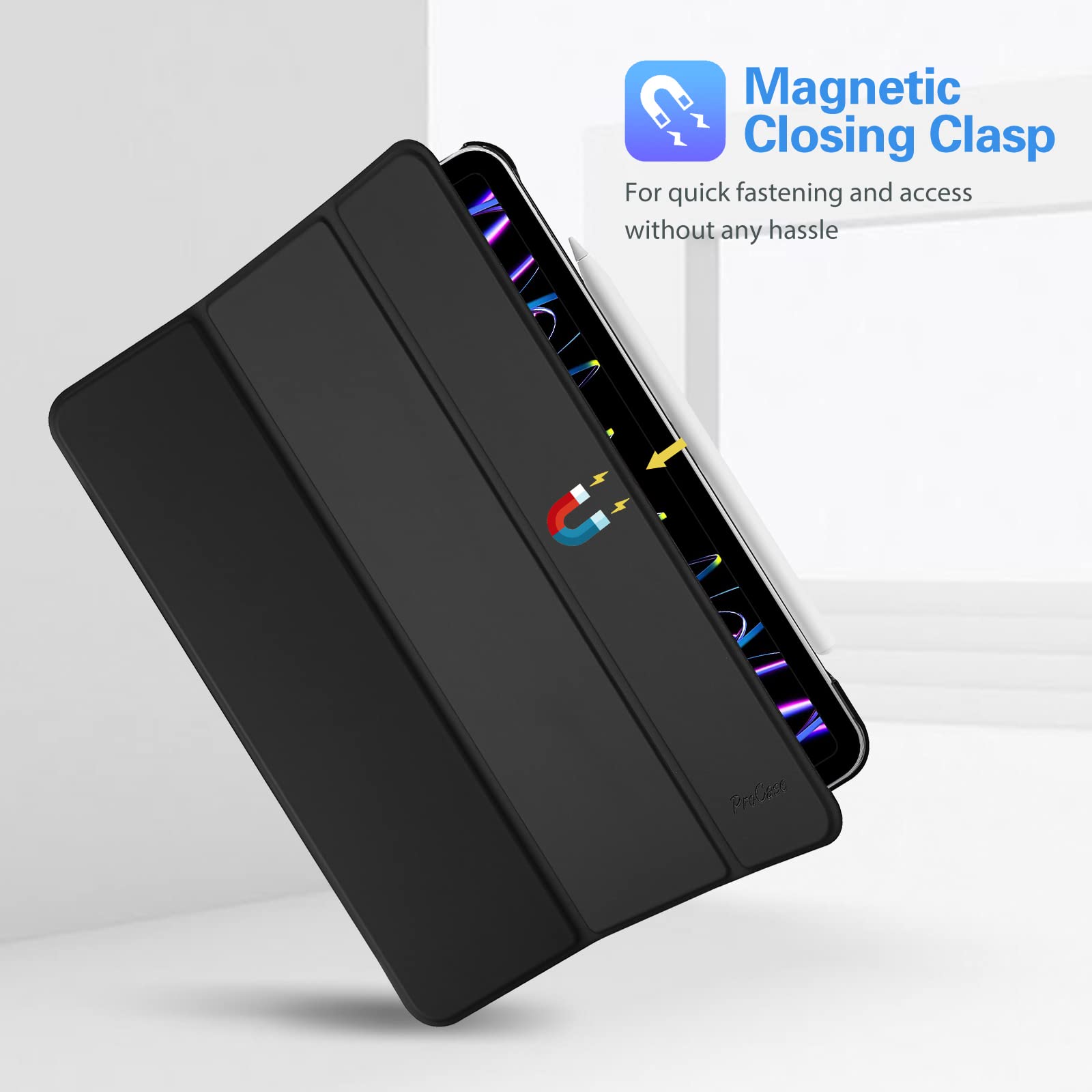 ProCase ProCase iPad Pro 11 Inch Case 2022 2021 2020 Triple Fold Protective Ultra Thin Lightweight Stand Cover Black - View 9 of 9