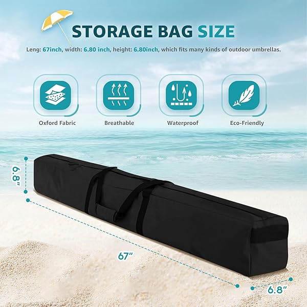 boyspringg "Buy Boyspringg 67" Waterproof Patio Umbrella Storage Bag - Durable Outdoor Carrying Bag for Beach & Steel Stand" - View 4 of 8