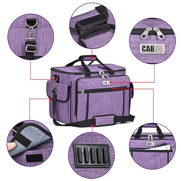 CAB55 CAB55 Purple Sewing Machine Case Carrying Bag with Removable Padding for Sewing Machine and Accessories 17x13x14 - View 3 of 9