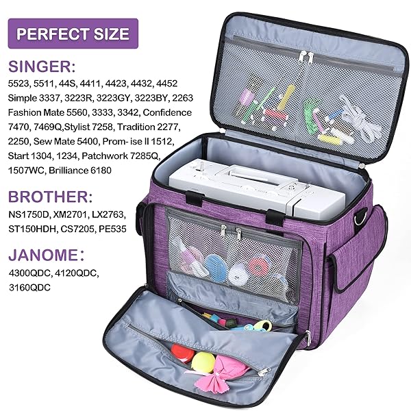 CAB55 CAB55 Purple Sewing Machine Case Carrying Bag with Removable Padding for Sewing Machine and Accessories 17x13x14 - View 4 of 9