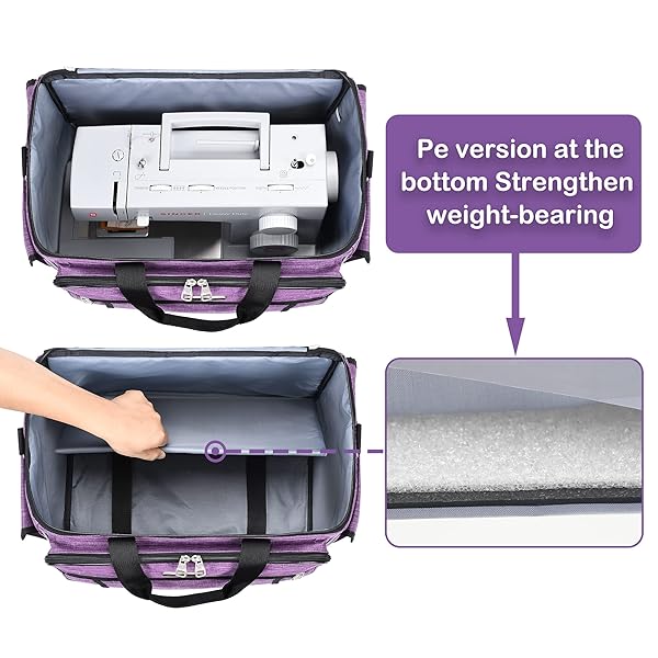 CAB55 CAB55 Purple Sewing Machine Case Carrying Bag with Removable Padding for Sewing Machine and Accessories 17x13x14 - View 5 of 9