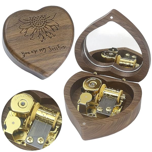 SOFTALK SOFTALK Heart-Shaped Music Box - Perfect Retro Gift for Christmas, Birthdays & Valentine's Day - 'You Are My Sunshine' Tune