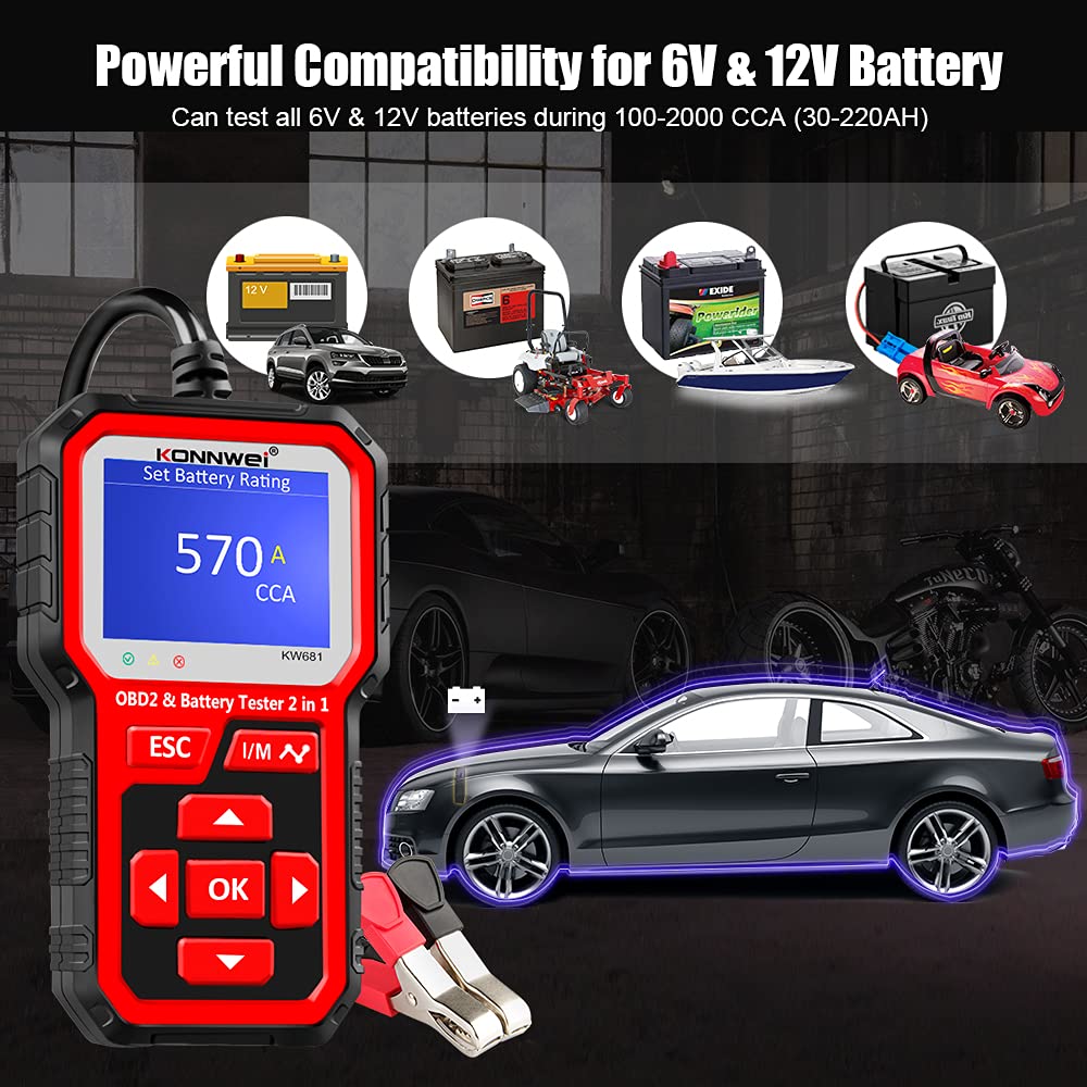 KONNWEI KW681 OBD2 Scanner and Car Battery Tester 2 in 1 Diagnostic Tool for Engine Code Reading and Alternator Load Testing - View 6 of 8
