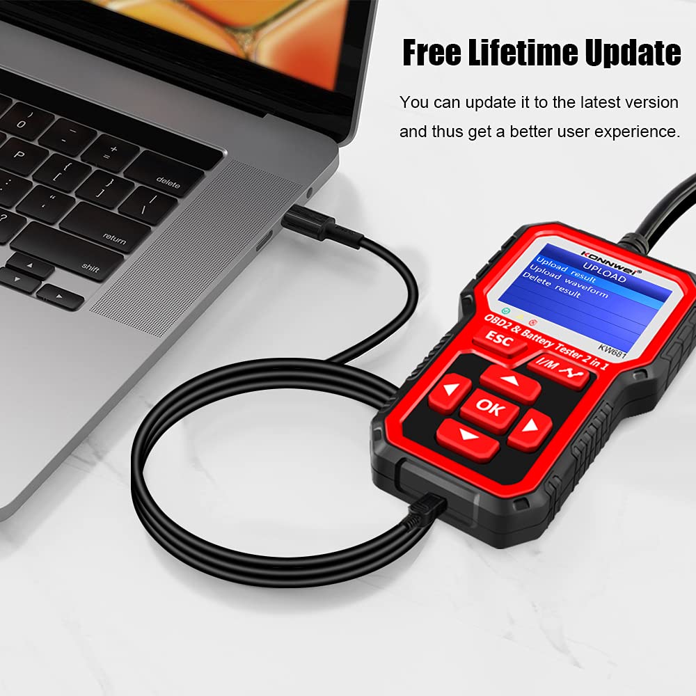 KONNWEI KW681 OBD2 Scanner and Car Battery Tester 2 in 1 Diagnostic Tool for Engine Code Reading and Alternator Load Testing - View 7 of 8