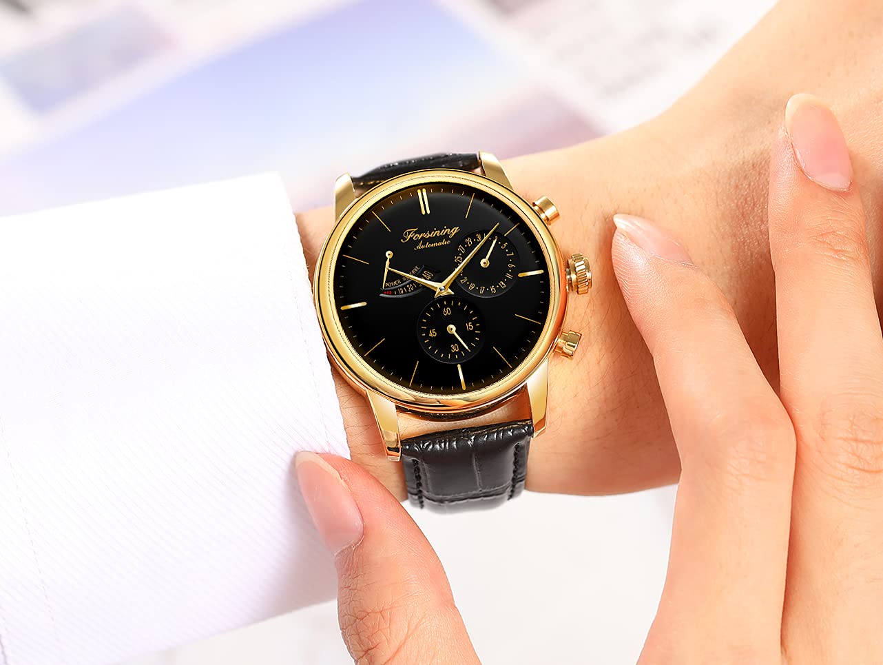 FORSINING Men Automatic Watch Power Reserve Date Display Fashion Mechanical Wristwatch - View 4 of 6