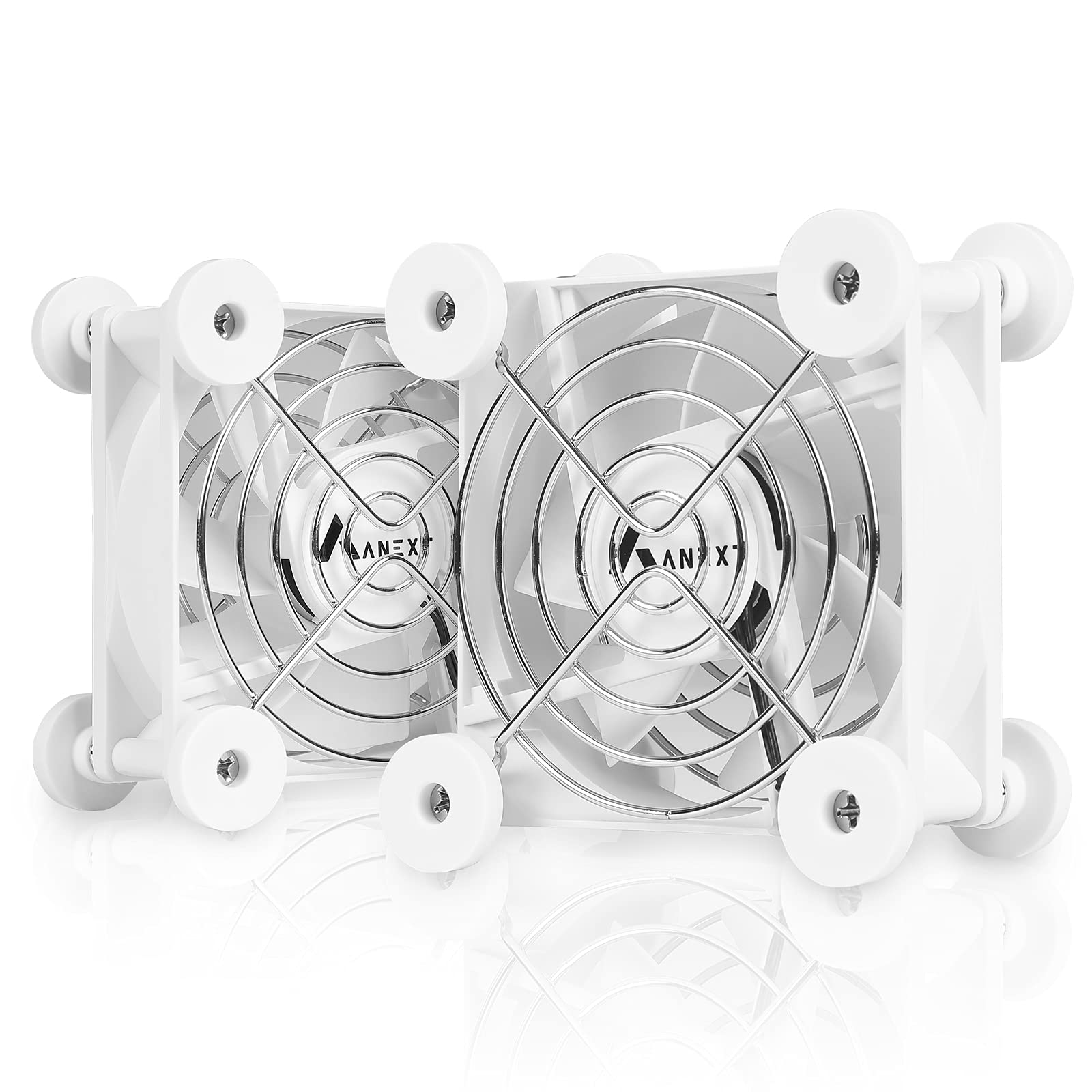 ANEXT USB Fan Dual Pack 80mm Silent Fans for Computer Receiver DVR PlayStation Xbox White
