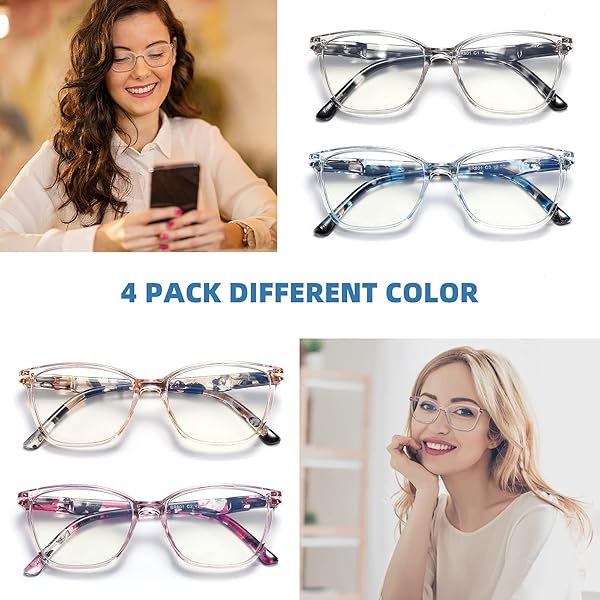 JAWSOCK JAWSOCK 4 Pack Blue Light Blocking Reading Glasses for Men and Women Fashion Square Anti Eyestrain Eyeglasses 4.0x - View 6 of 7