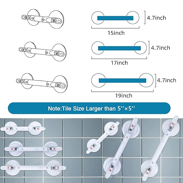 HEINSY HEINSY 19inch Suction Shower Grab Bar Portable Handle with Strong Hold Suction Cup for Bathroom Max Capacity 300lb - View 5 of 11