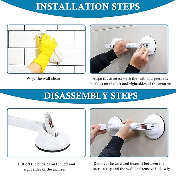 HEINSY HEINSY 19inch Suction Shower Grab Bar Portable Handle with Strong Hold Suction Cup for Bathroom Max Capacity 300lb - View 6 of 11