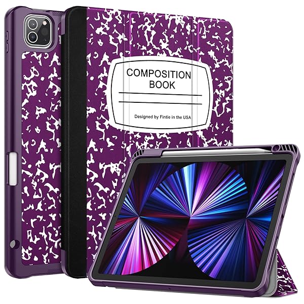 FINTIE Fintie SlimShell Case for iPad Pro 11 inch 4th 3rd Generation Soft TPU Stand Cover with Pencil Holder Composition Book Purple