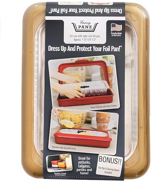 Fancy Panz Fancy Panz Gold Glitter Serving Tray for Food Made in USA Stackable Aluminum Pan Holders 9x13x2 Travel Casserole Carrier