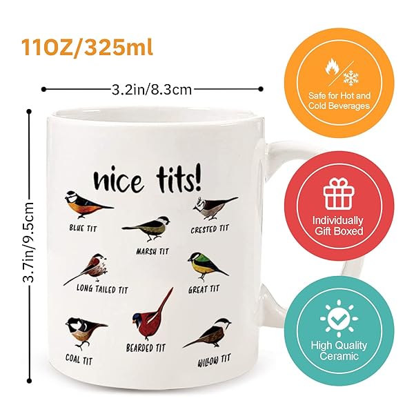 Jigfoxy Jigfoxy Nice Tits Bird Mug Funny Coffee Mugs for Bird Lovers 11 Oz Gift for Men and Women - View 4 of 9