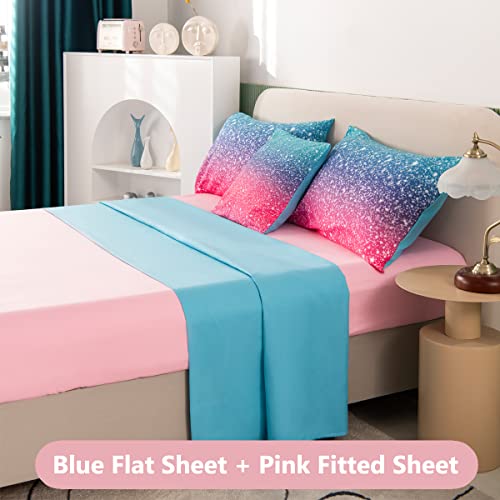 PERFEMET PERFEMET Queen Size Girls Bedding Set 6 Piece Blue Pink Comforter Set Colorful Rainbow Glitter Fluffy Tie Dye Teen Girl Bedroom Decor - View 5 of 8
