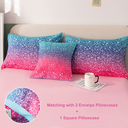 PERFEMET PERFEMET Queen Size Girls Bedding Set 6 Piece Blue Pink Comforter Set Colorful Rainbow Glitter Fluffy Tie Dye Teen Girl Bedroom Decor - View 6 of 8