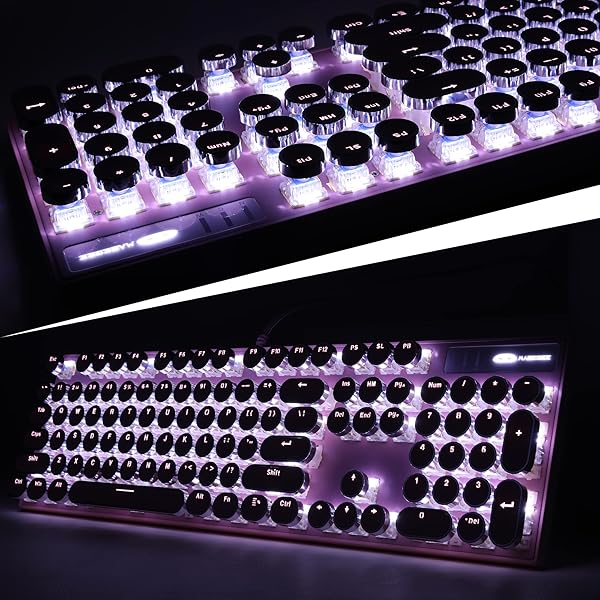 Camiysn Camiysn Pink Retro Typewriter Style Mechanical Gaming Keyboard with White Backlit 104 Keys Blue Switch for Windows Mac PC - View 5 of 9