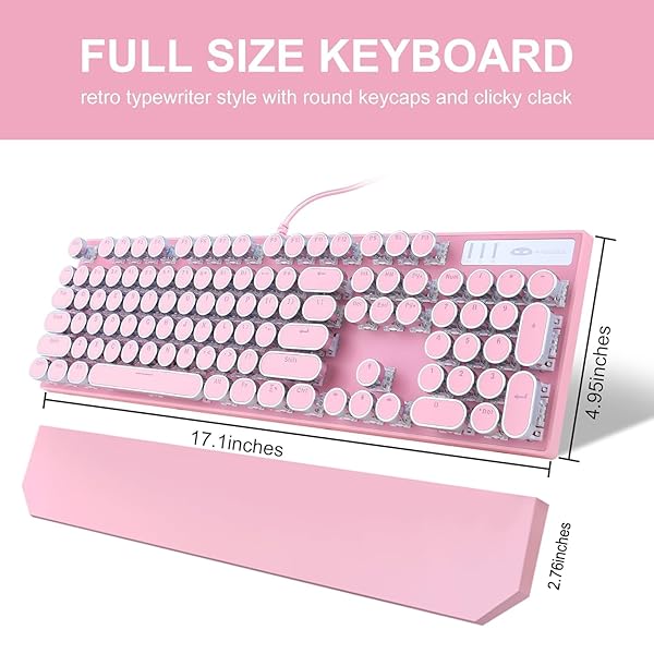 Camiysn Camiysn Pink Retro Typewriter Style Mechanical Gaming Keyboard with White Backlit 104 Keys Blue Switch for Windows Mac PC - View 8 of 9
