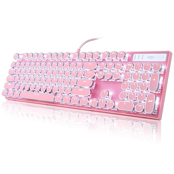 Camiysn Camiysn Pink Retro Typewriter Style Mechanical Gaming Keyboard with White Backlit 104 Keys Blue Switch for Windows Mac PC - View 9 of 9