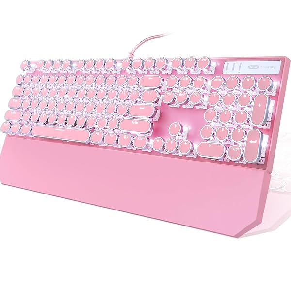 Camiysn Camiysn Pink Retro Typewriter Style Mechanical Gaming Keyboard with White Backlit 104 Keys Blue Switch for Windows Mac PC - View 2 of 9