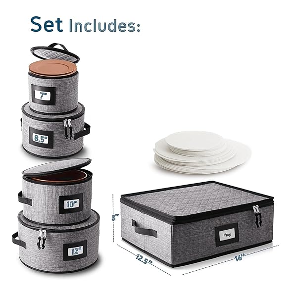 STORAGEBUD Fine China Hard Shell Dish Organizer 5 Piece Stackable Mug and Plate Storage Containers with Dividers for Easy Moving and Seasonal Storage - View 3 of 8