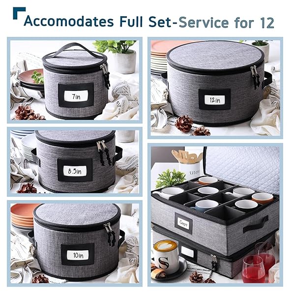 STORAGEBUD Fine China Hard Shell Dish Organizer 5 Piece Stackable Mug and Plate Storage Containers with Dividers for Easy Moving and Seasonal Storage - View 4 of 8