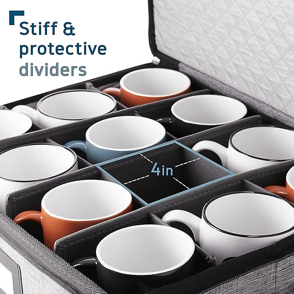 STORAGEBUD Fine China Hard Shell Dish Organizer 5 Piece Stackable Mug and Plate Storage Containers with Dividers for Easy Moving and Seasonal Storage - View 6 of 8